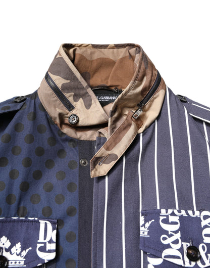 Chaqueta abrigo de algodón multicolor con patchwork de logotipos de Dolce & Gabbana