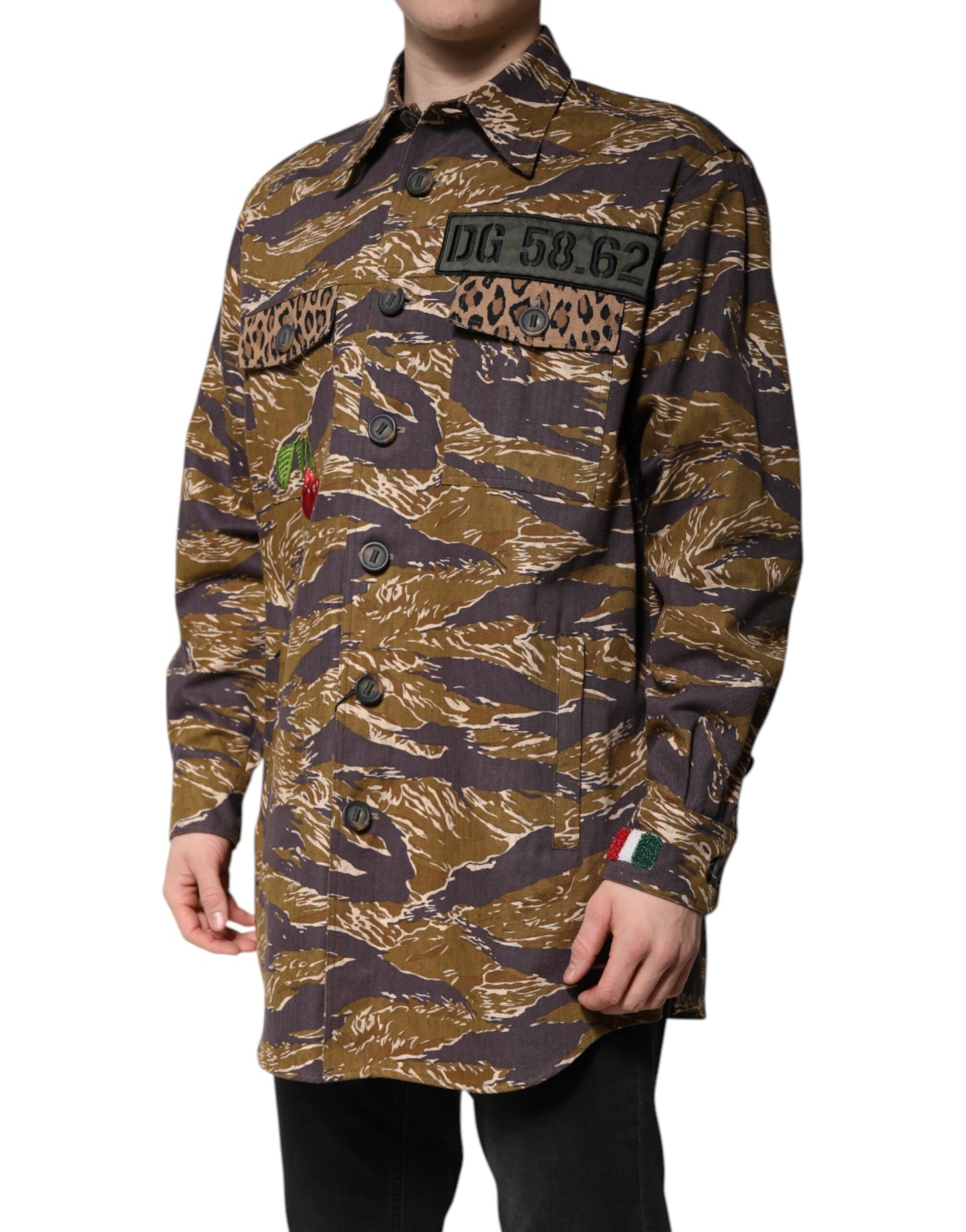 Dolce & Gabbana Abrigo-Chaqueta de Algodón con Cuello Estampado Leopardo Marrón