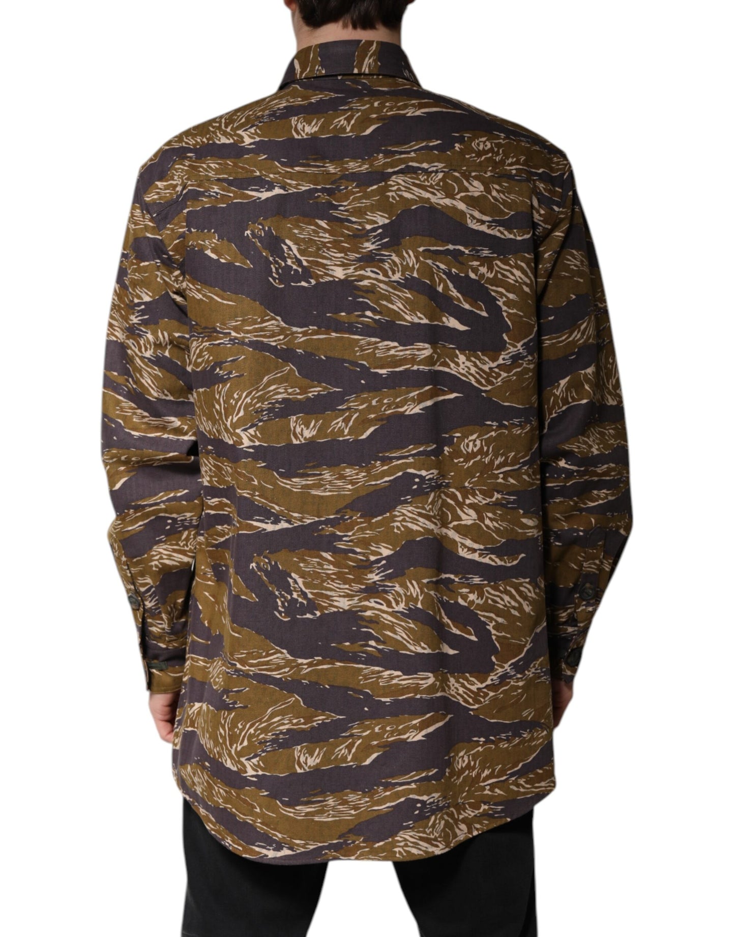 Dolce & Gabbana Abrigo-Chaqueta de Algodón con Cuello Estampado Leopardo Marrón