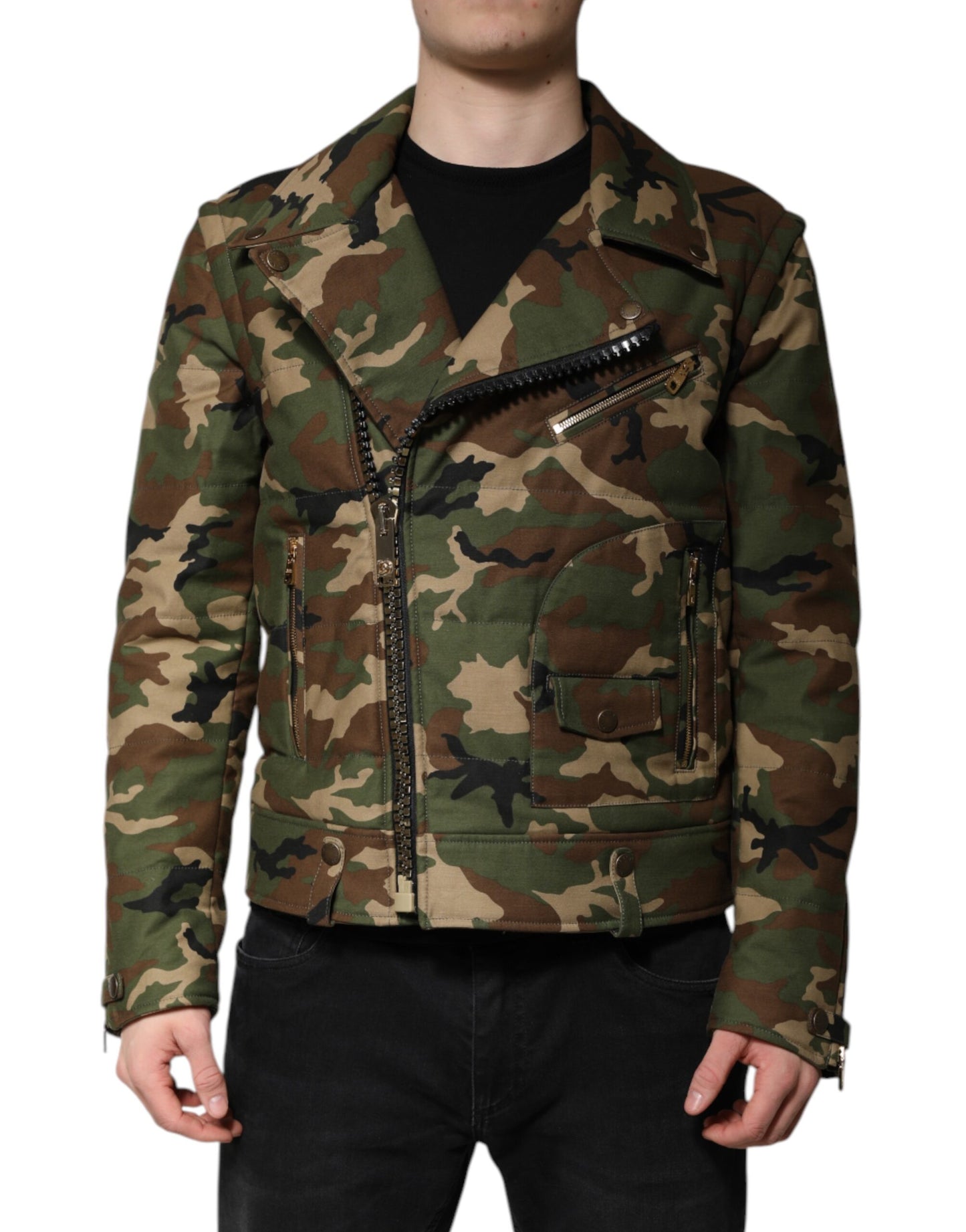 Chaqueta motera de nailon con estampado de camuflaje multicolor de Dolce & Gabbana