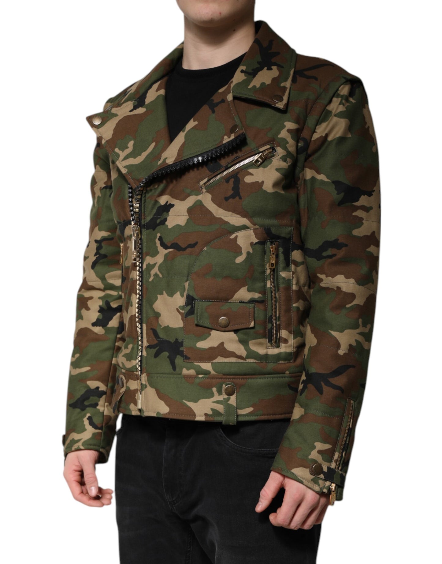 Chaqueta motera de nailon con estampado de camuflaje multicolor de Dolce & Gabbana