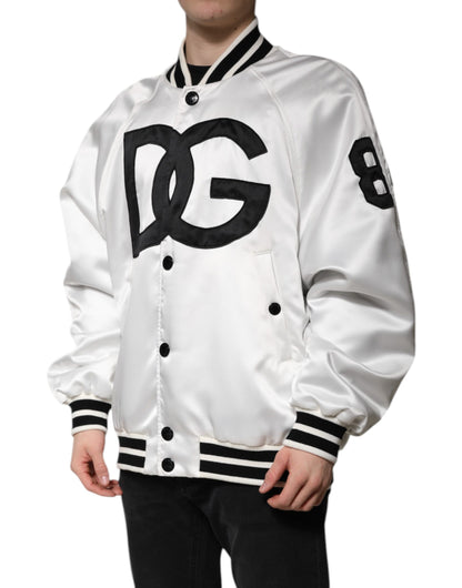 Chaqueta bomber de Dolce & Gabbana de punto de poliéster blanco con logotipo DG