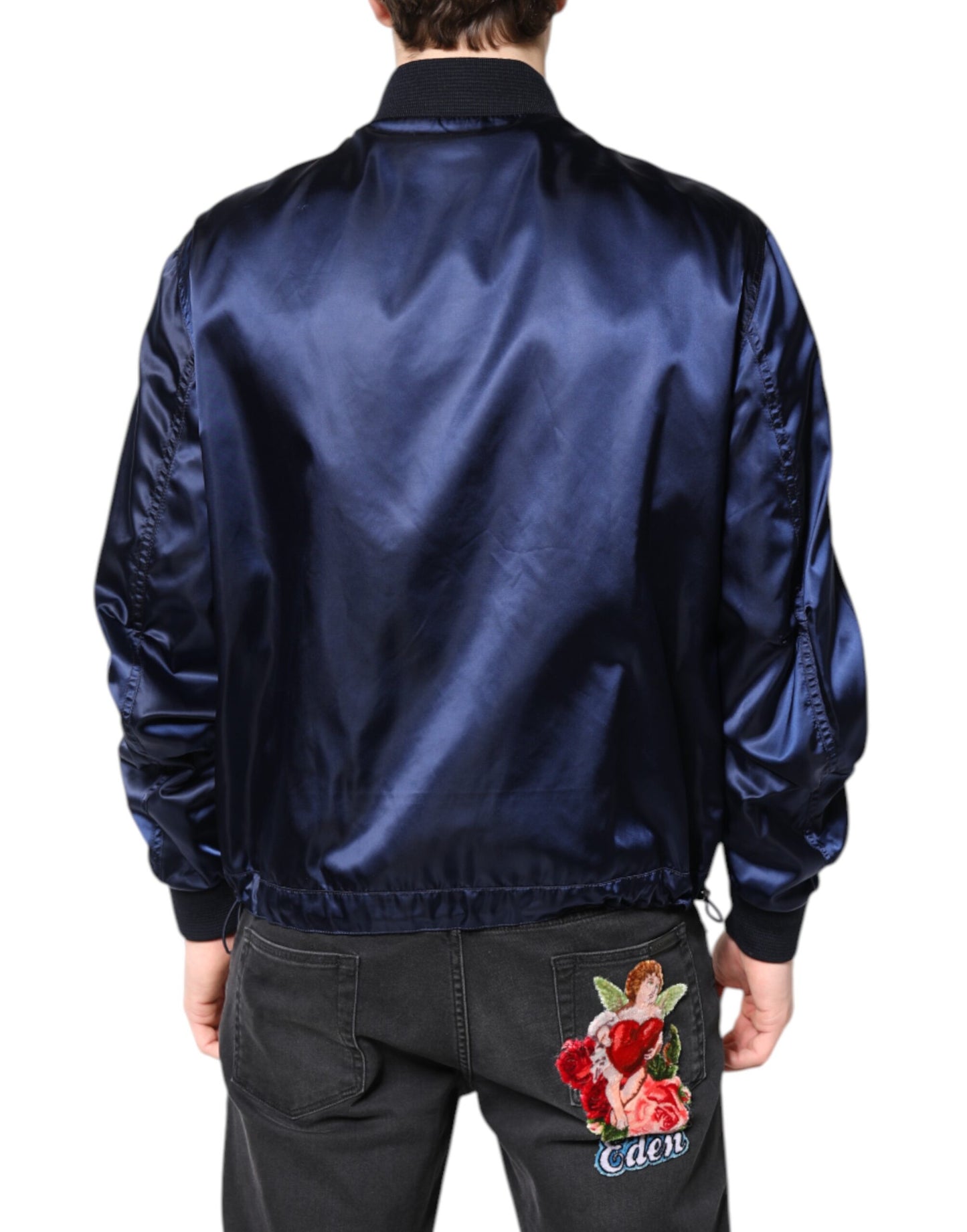 Blouson Bomber Dolce & Gabbana bleu en nylon avec DG Crown et fermeture éclair intégrale