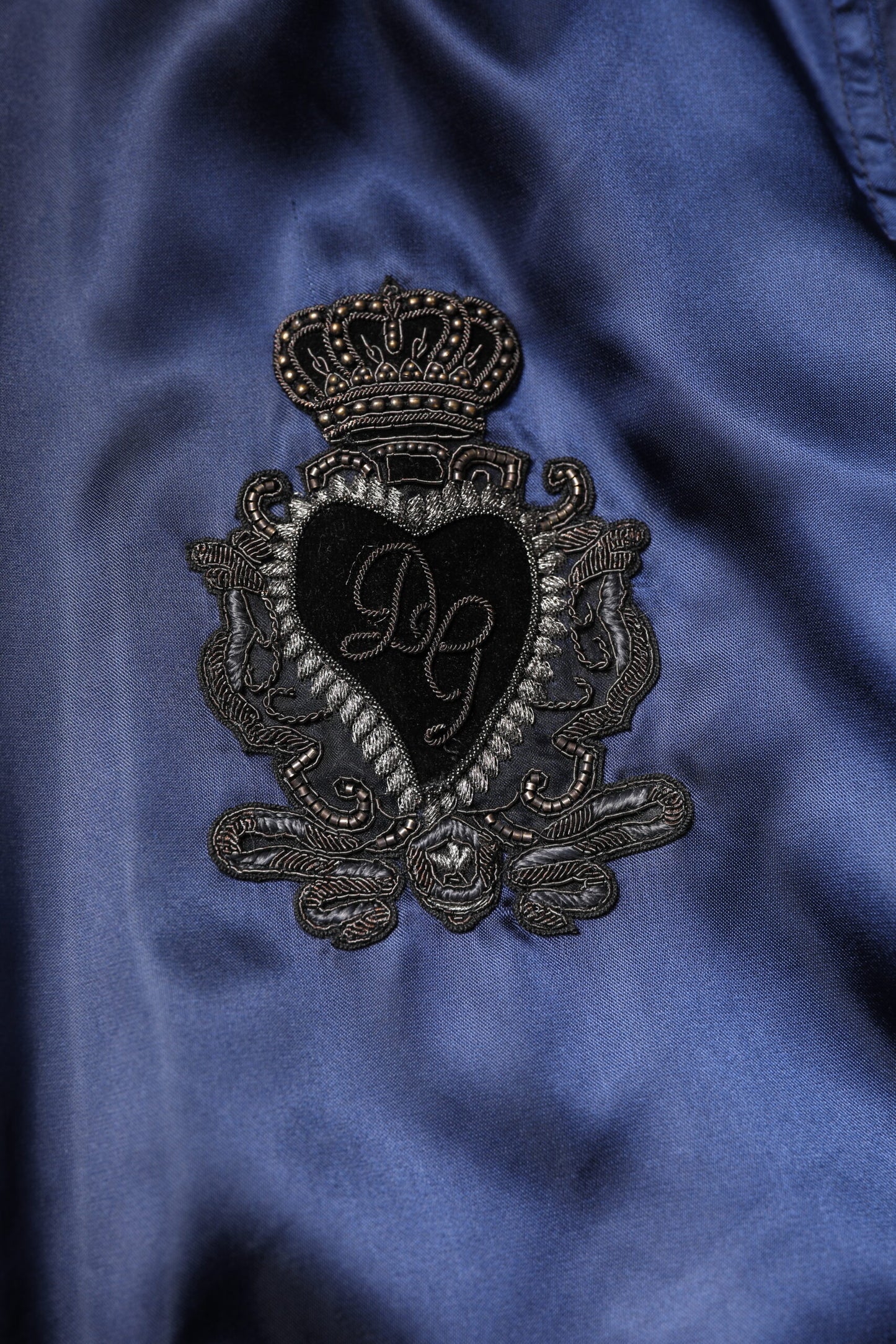 Blouson Bomber Dolce & Gabbana bleu en nylon avec DG Crown et fermeture éclair intégrale
