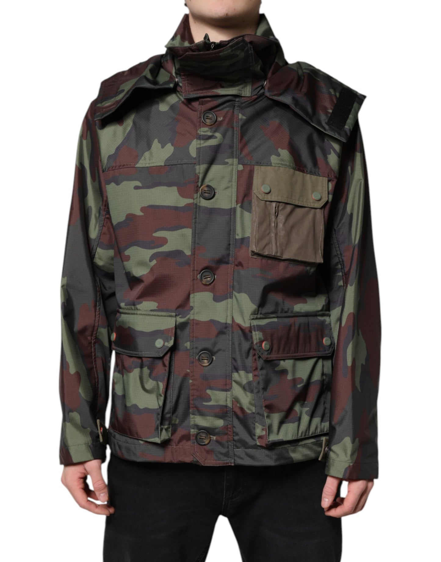 Veste à Capuche Boutonnée Camouflage Multicolore Dolce & Gabbana
