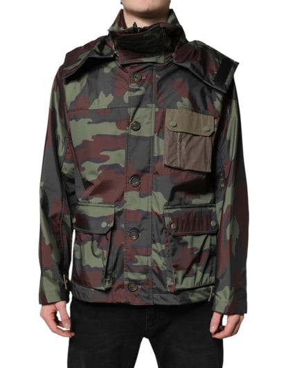 Veste à Capuche Boutonnée Camouflage Multicolore Dolce & Gabbana