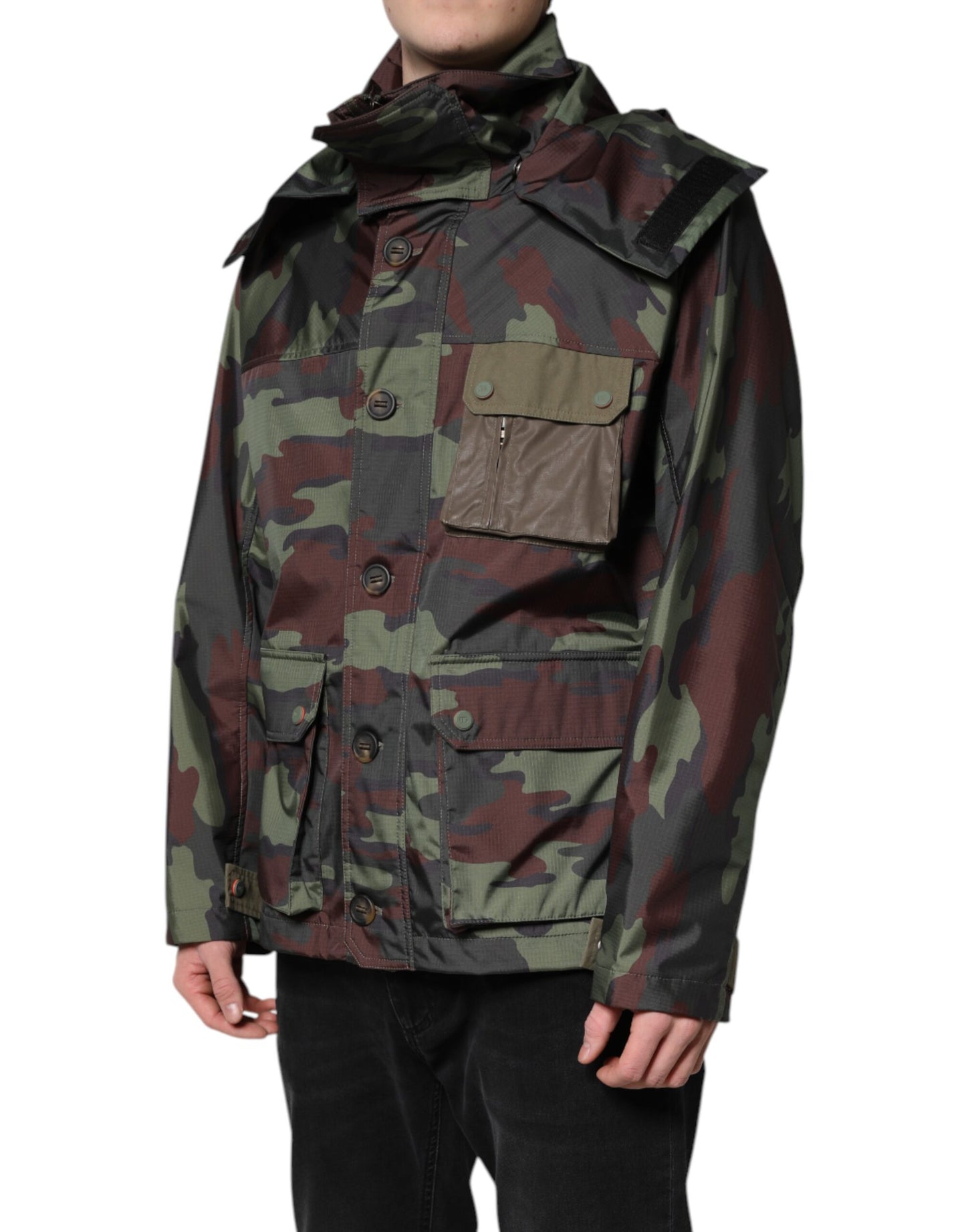 Veste à Capuche Boutonnée Camouflage Multicolore Dolce & Gabbana