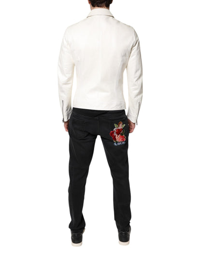 Chaqueta abrigo motociclista Dolce & Gabbana blanca con cuello y cremallera completa