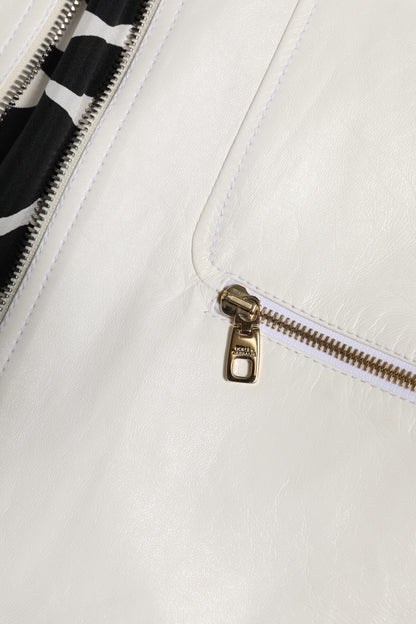 Chaqueta abrigo motociclista Dolce & Gabbana blanca con cuello y cremallera completa