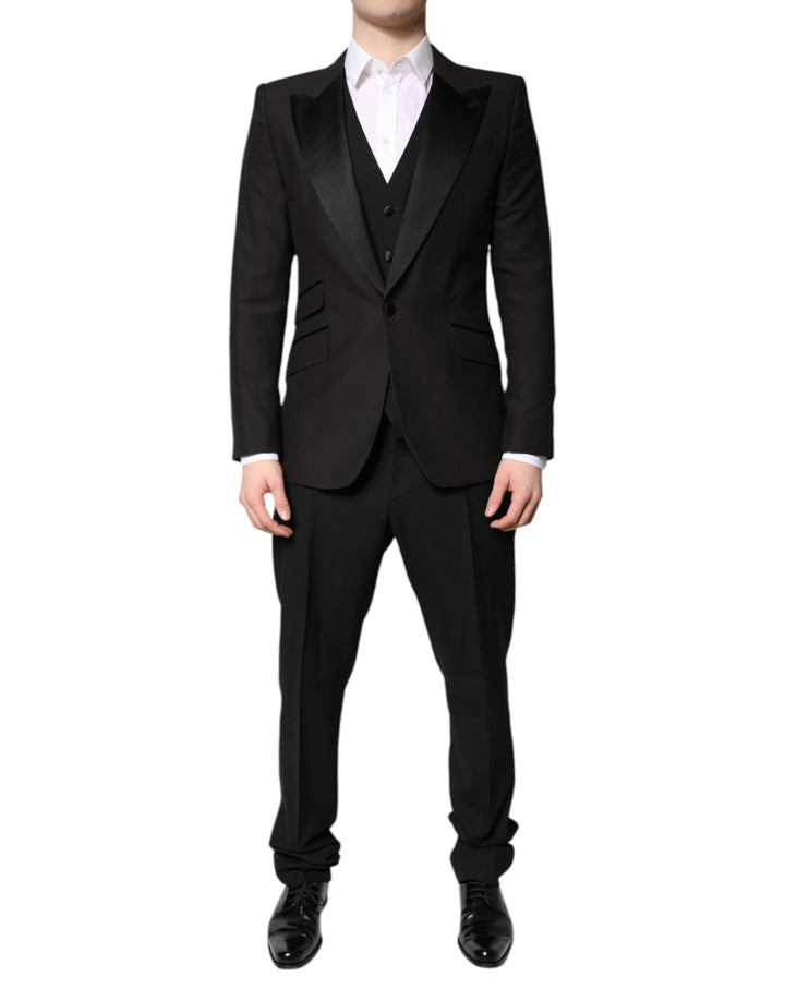 Traje formal de 3 piezas de un solo pecho negro de Dolce & Gabbana