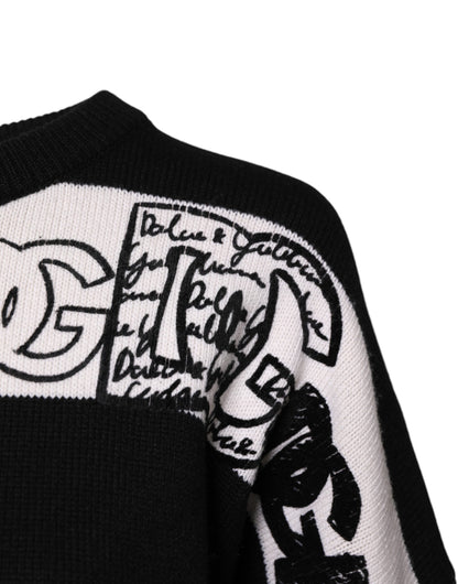 Sudadera tipo jersey de lana con estampado del logotipo en blanco y negro de Dolce & Gabbana