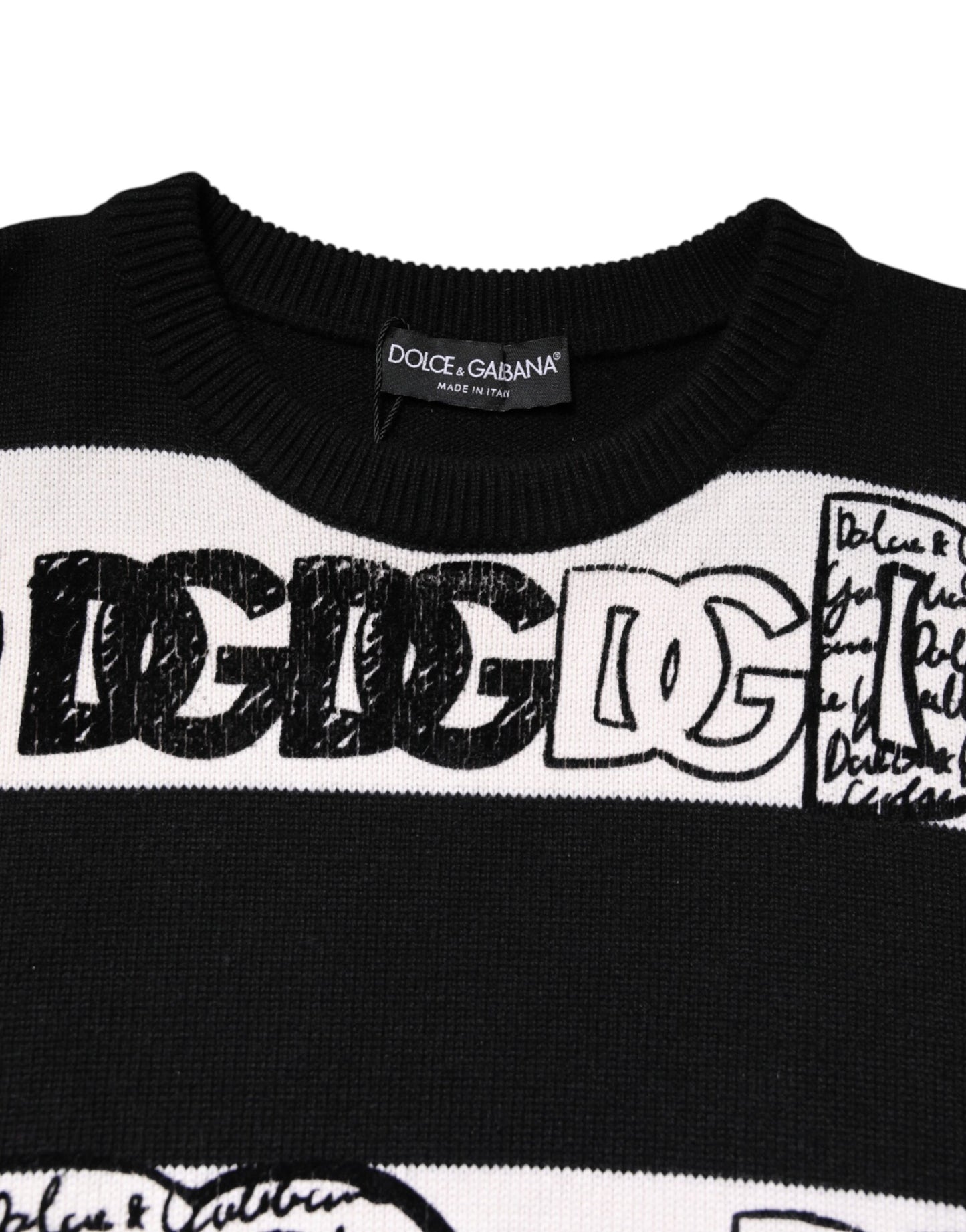 Sudadera tipo jersey de lana con estampado del logotipo en blanco y negro de Dolce & Gabbana