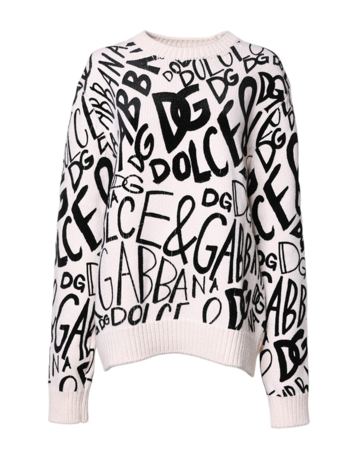 Suéter jersey de mujer Dolce & Gabbana blanco y negro con logo estampado