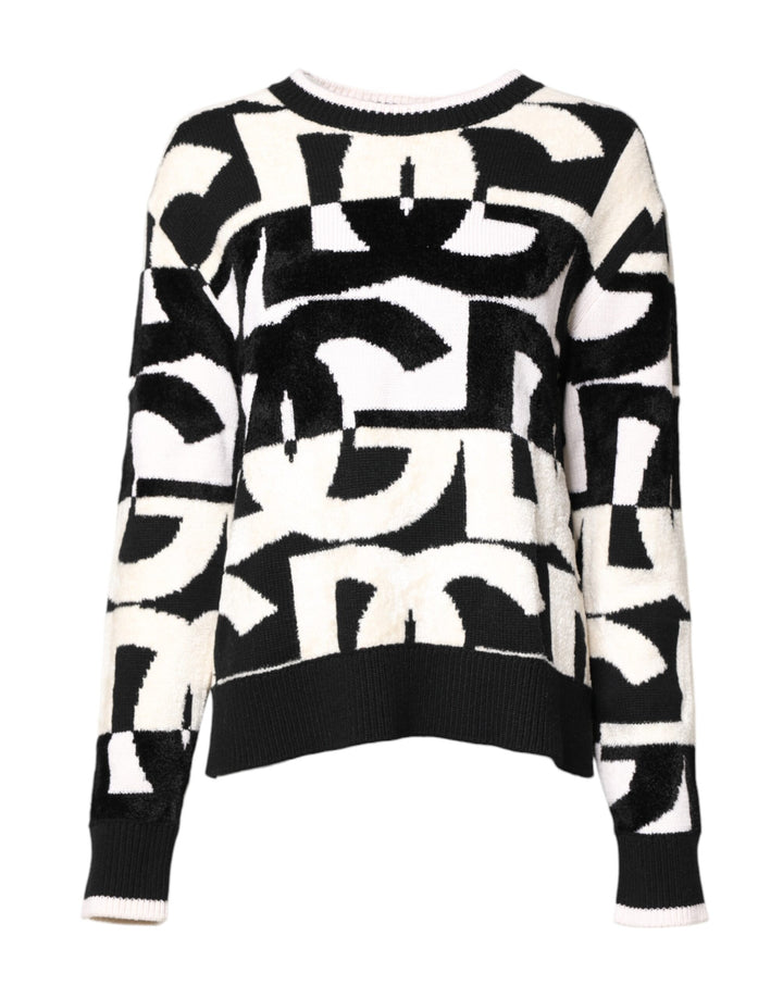 Suéter de punto Dolce & Gabbana para mujer blanco y negro con logo estampado