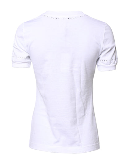 Dolce & Gabbana White Cotton Floral Logo Crew Neck T-shirt