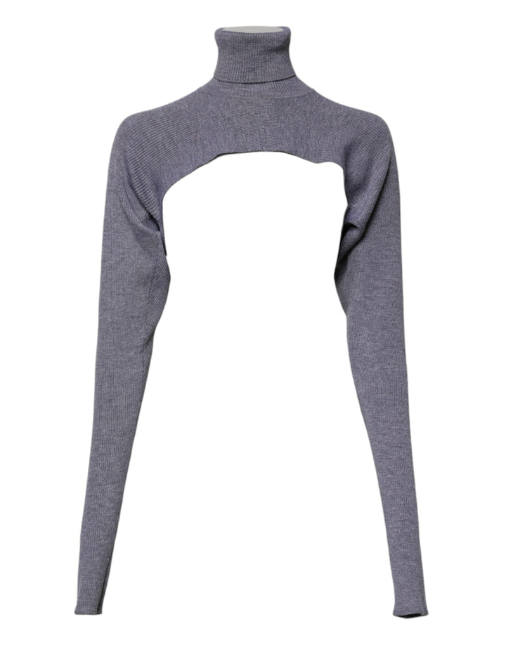 Suéter con cuello alto de punto de lana gris corto de Dolce & Gabbana