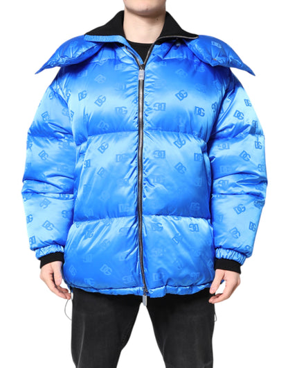 Chaqueta acolchada con capucha y cremallera completa con logo azul de Dolce & Gabbana