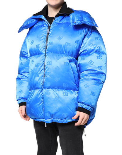 Chaqueta acolchada con capucha y cremallera completa con logo azul de Dolce & Gabbana