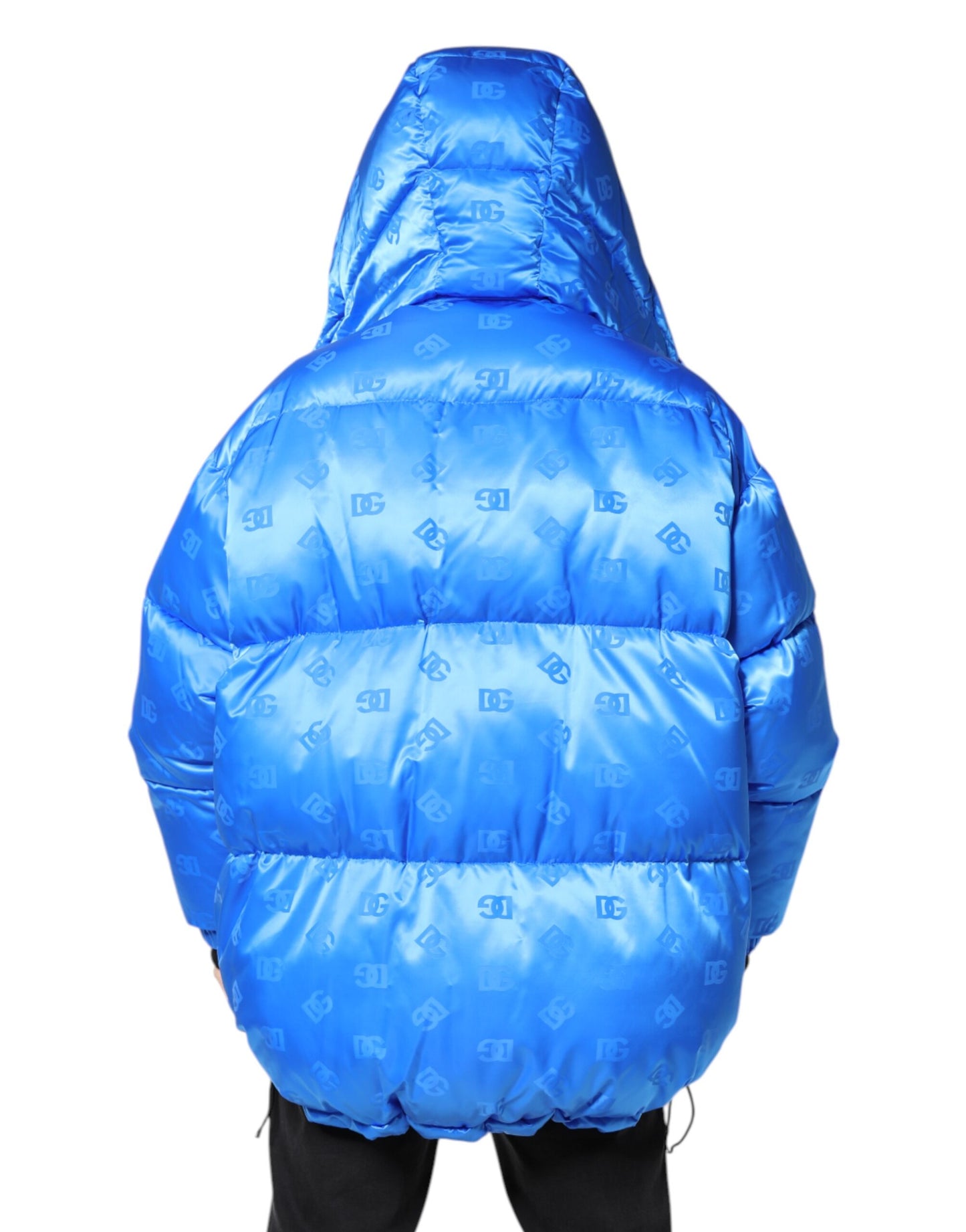 Chaqueta acolchada con capucha y cremallera completa con logo azul de Dolce & Gabbana