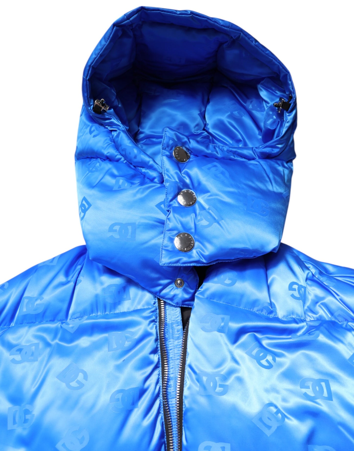 Chaqueta acolchada con capucha y cremallera completa con logo azul de Dolce & Gabbana