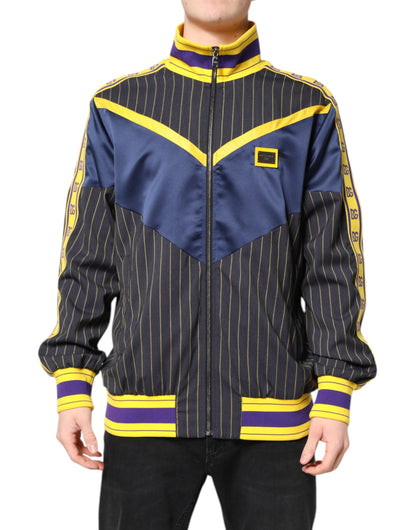 Chaqueta bomber con cremallera completa, logo a rayas y negra de Dolce & Gabbana