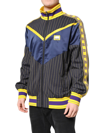 Chaqueta bomber con cremallera completa, logo a rayas y negra de Dolce & Gabbana