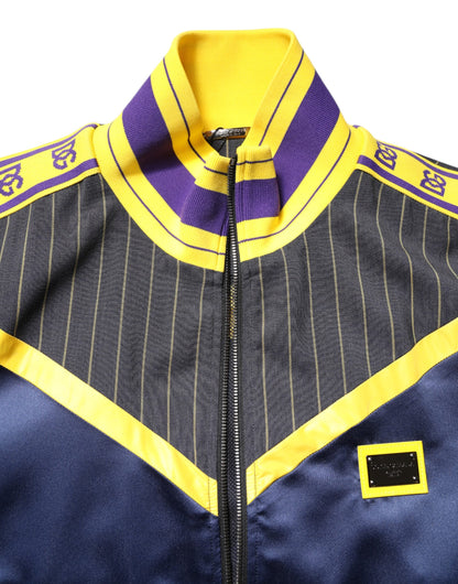 Chaqueta bomber con cremallera completa, logo a rayas y negra de Dolce & Gabbana