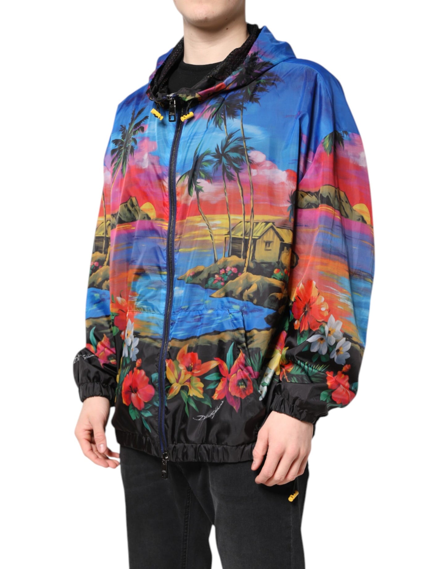 Chaqueta cortavientos con capucha y estampado multicolor de Dolce & Gabbana
