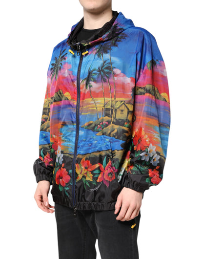 Chaqueta cortavientos con capucha y estampado multicolor de Dolce & Gabbana