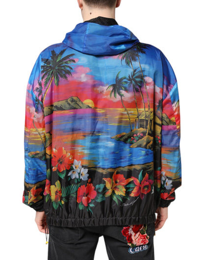 Chaqueta cortavientos con capucha y estampado multicolor de Dolce & Gabbana