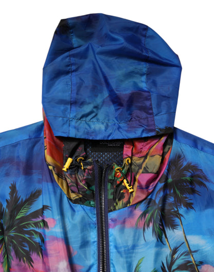 Chaqueta cortavientos con capucha y estampado multicolor de Dolce & Gabbana
