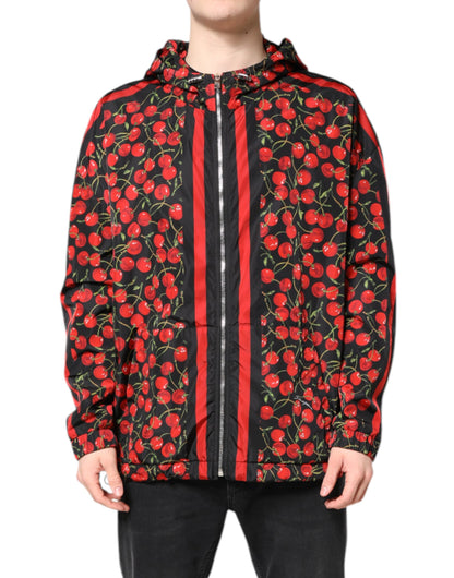 Veste coupe-vent à capuche Dolce & Gabbana imprimé cerises noires