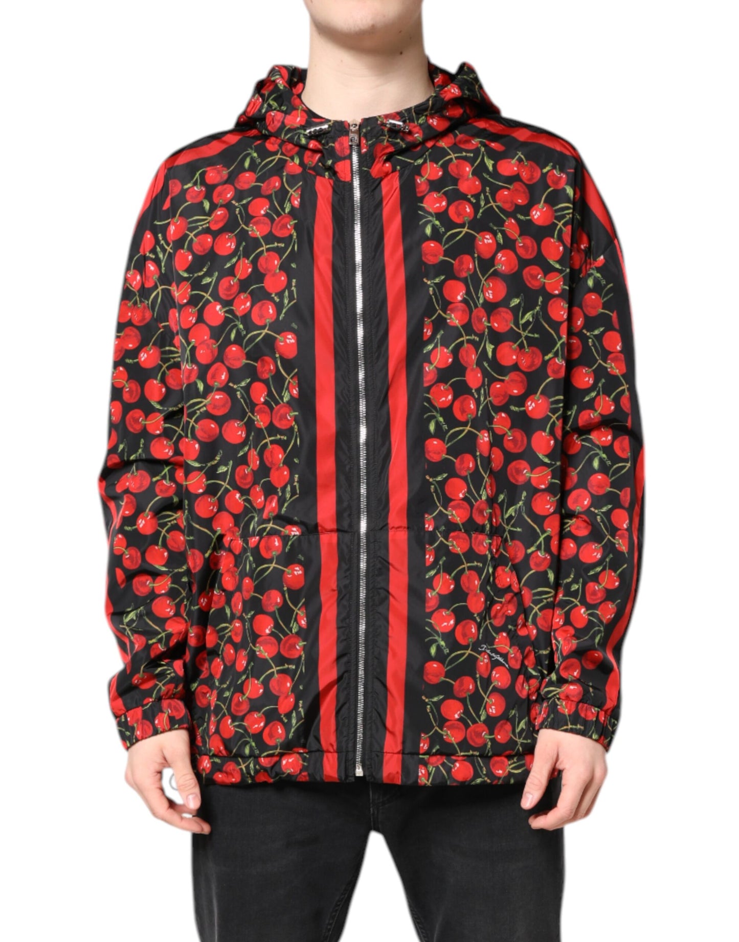 Veste coupe-vent à capuche Dolce & Gabbana imprimé cerises noires