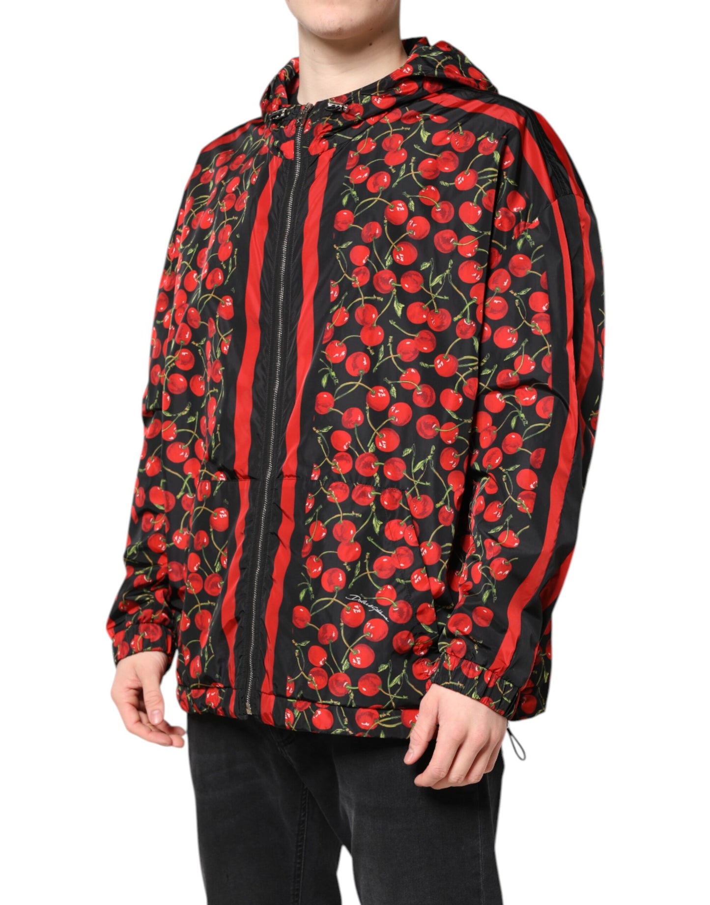 Veste coupe-vent à capuche Dolce & Gabbana imprimé cerises noires