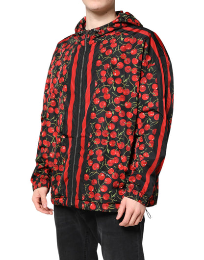 Veste coupe-vent à capuche Dolce & Gabbana imprimé cerises noires