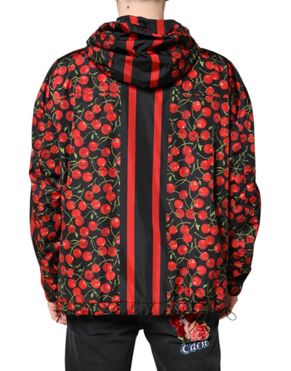Veste coupe-vent à capuche Dolce & Gabbana imprimé cerises noires