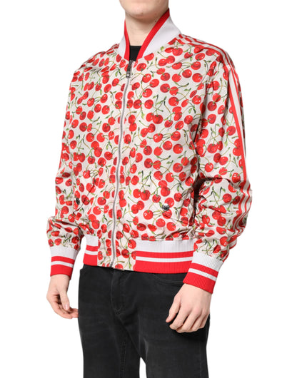 Chaqueta bomber con cremallera completa y estampado de cerezas blancas de Dolce & Gabbana