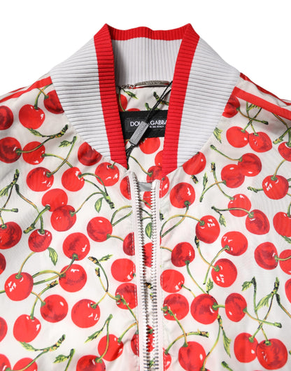 Chaqueta bomber con cremallera completa y estampado de cerezas blancas de Dolce & Gabbana