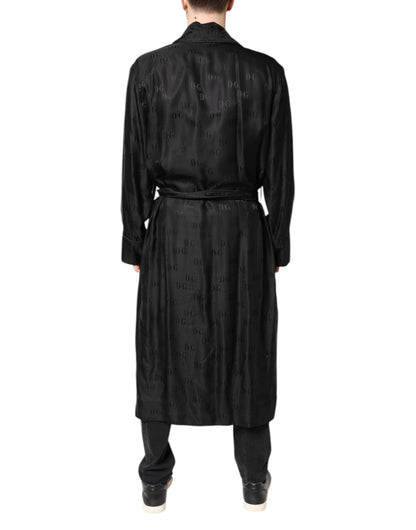 Dolce & Gabbana Negro Seda Logo DG Hombre Bata Envolvente Abrigo Chaqueta