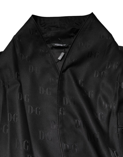 Dolce & Gabbana Negro Seda Logo DG Hombre Bata Envolvente Abrigo Chaqueta