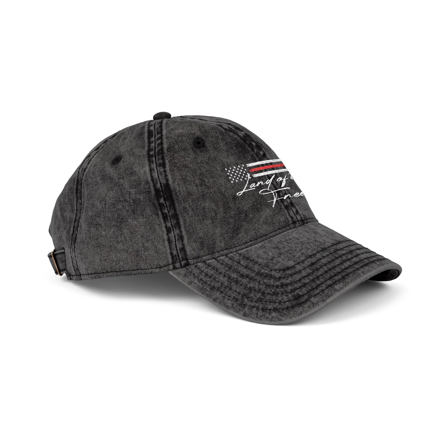 Hecho en EE. UU. | Gorra vintage desgastada con la bandera estadounidense "Land of the Free" | Gorra de béisbol bordada