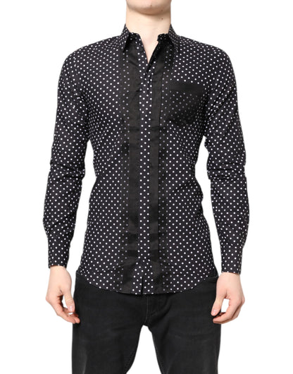 Chemise de Soirée Noire à Pois Manches Longues Dorée Dolce & Gabbana