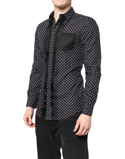 Chemise de Soirée Noire à Pois Manches Longues Dorée Dolce & Gabbana