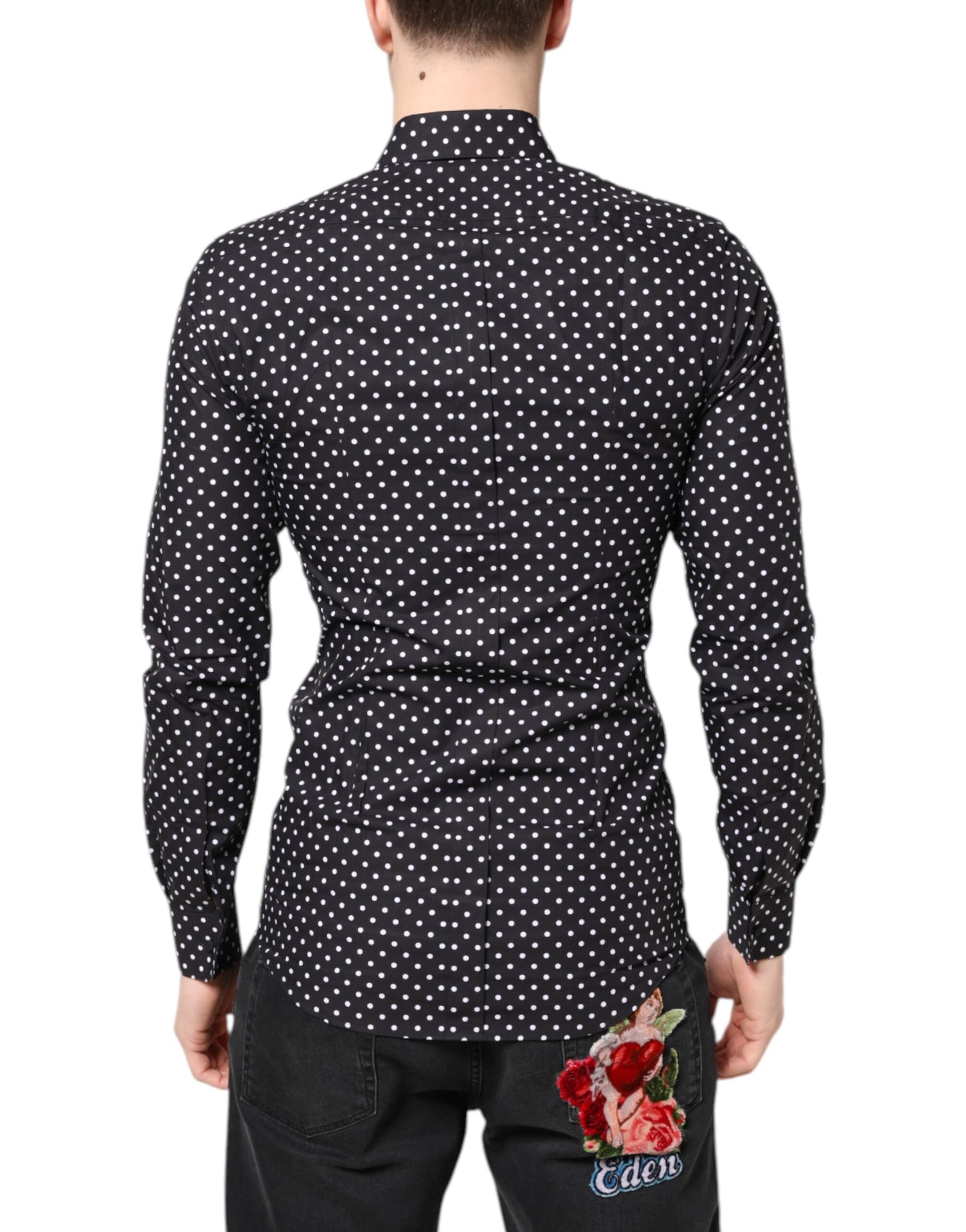 Chemise de Soirée Noire à Pois Manches Longues Dorée Dolce & Gabbana