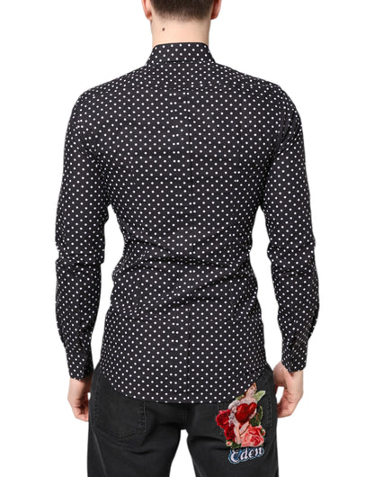Chemise de Soirée Noire à Pois Manches Longues Dorée Dolce & Gabbana