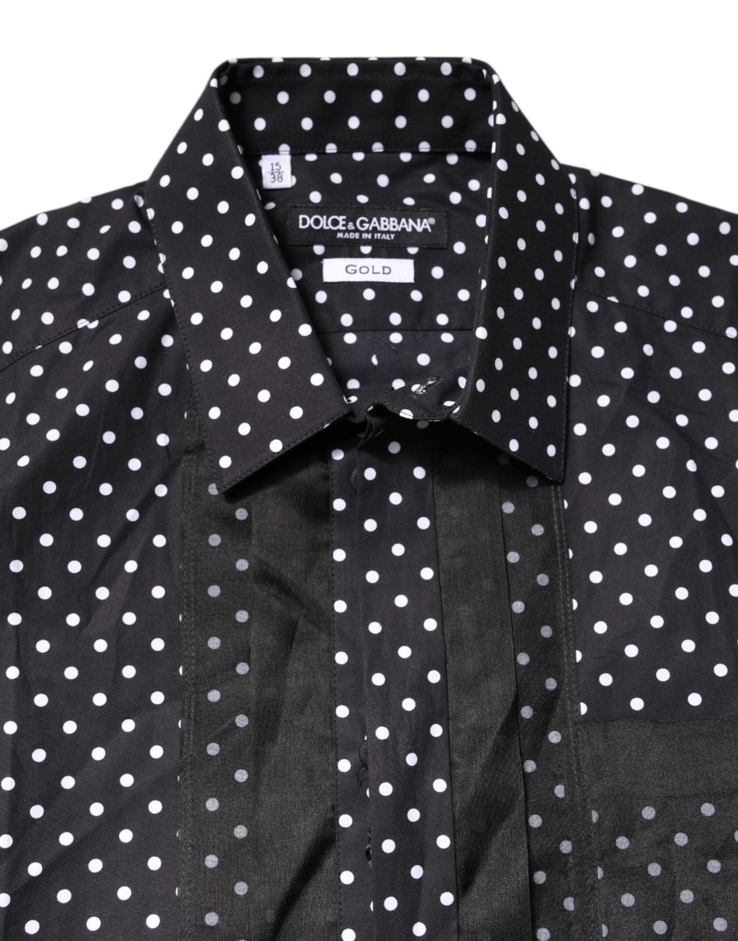 Chemise de Soirée Noire à Pois Manches Longues Dorée Dolce & Gabbana