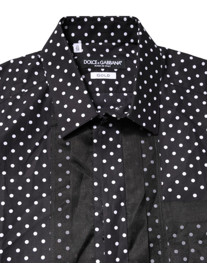 Chemise de Soirée Noire à Pois Manches Longues Dorée Dolce & Gabbana