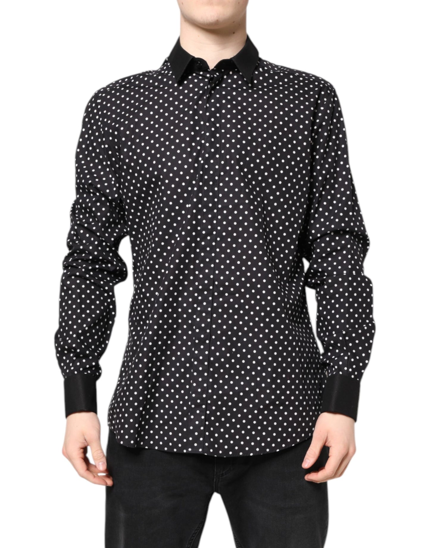Chemise habillée Dolce & Gabbana en coton noir à pois