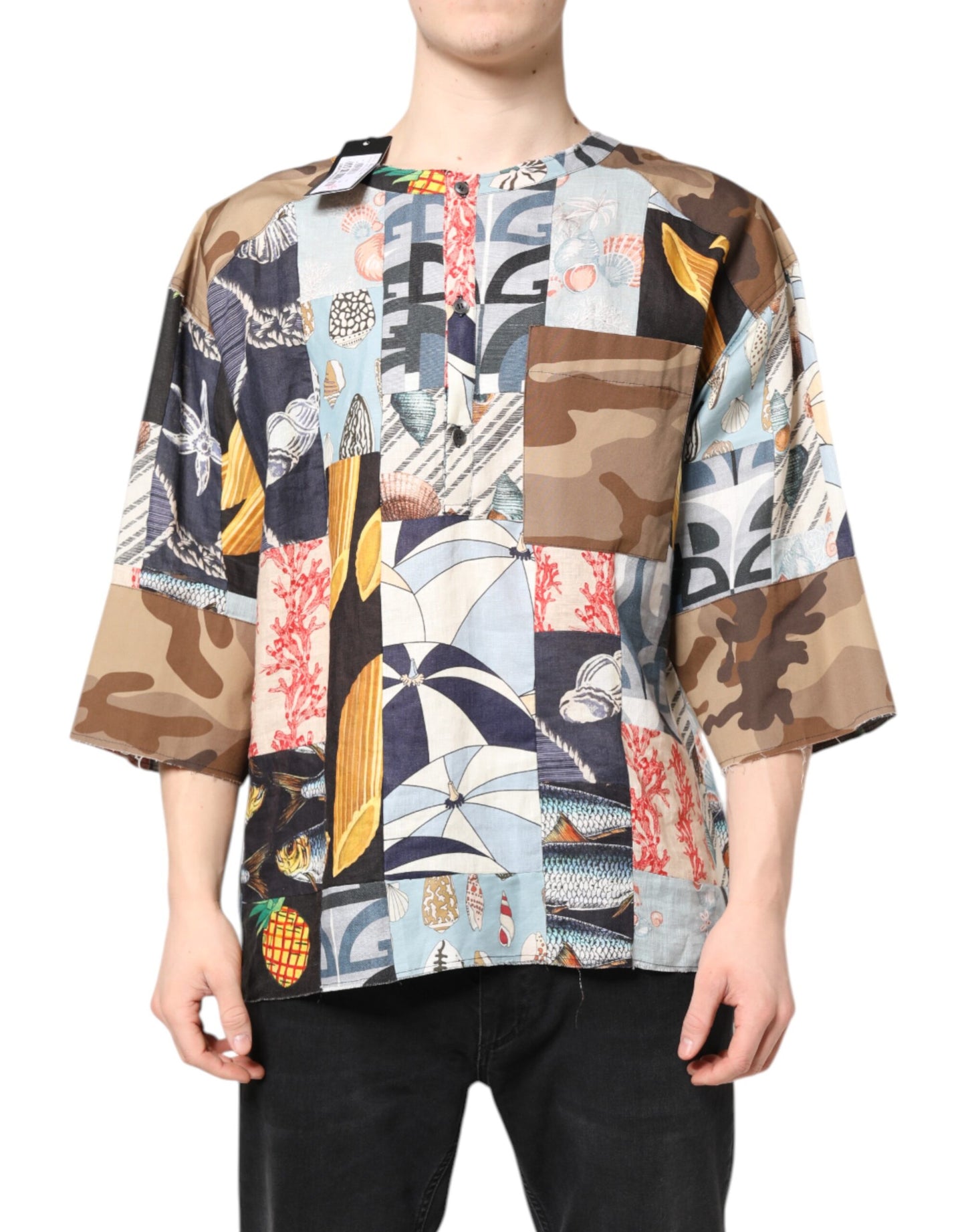 Camisa Dolce & Gabbana de Manga Corta con Parches Multicolor