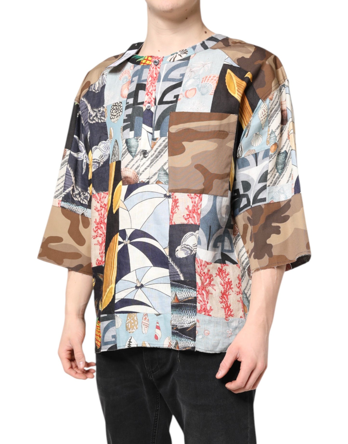 Camisa Dolce & Gabbana de Manga Corta con Parches Multicolor